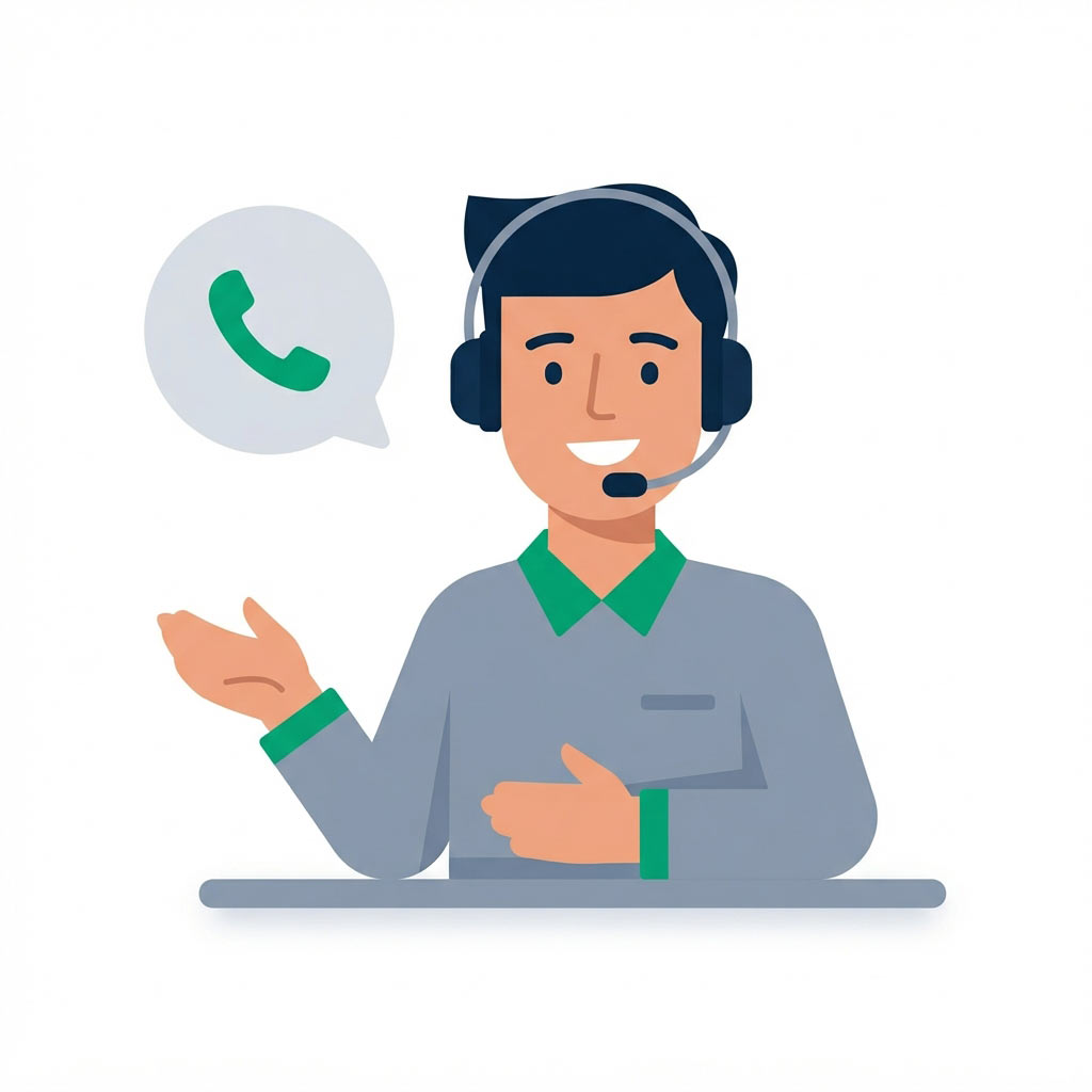 Illustration of a specialist wearing a headset, with a phone icon in a speech bubble